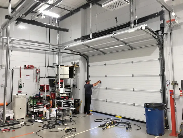 Manhattan Beach Garage Door Repair certified technician performing commercial door repair at a Manhattan Beach business facility