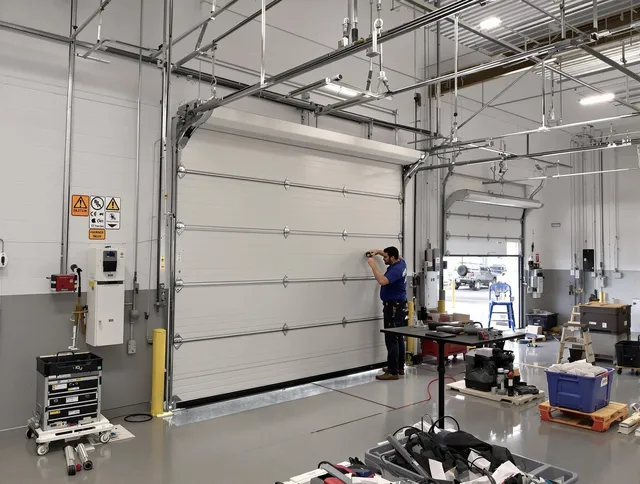 Commercial garage door repair being performed by Manhattan Beach Garage Door Repair expert in Manhattan Beach