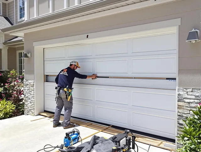 Manhattan Beach Garage Door Repair team performing complete garage door replacement at Manhattan Beach residence