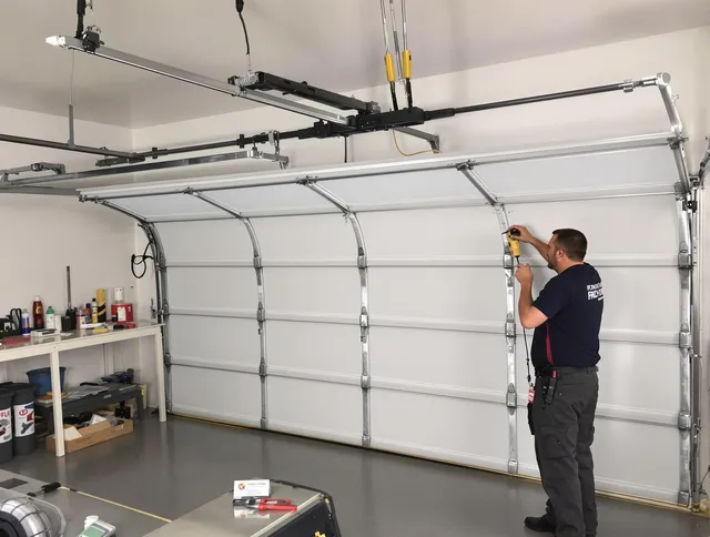 Manhattan Beach Garage Door Repair certified technician performing overhead door system repair in Manhattan Beach